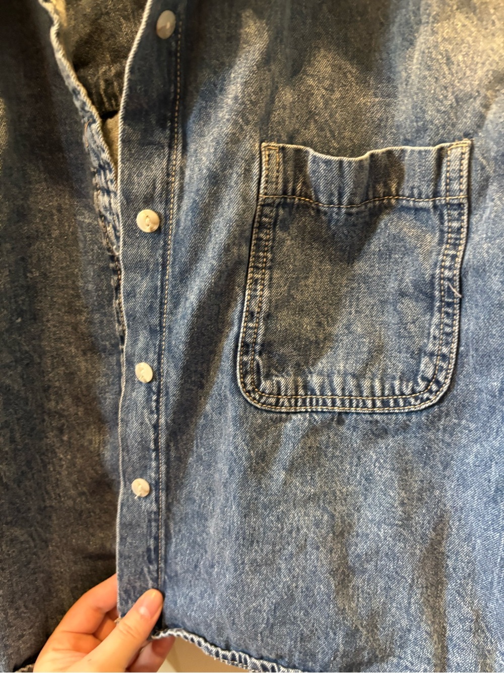 Universal Thread Blue Denim Shirt with Script Label - Picture 3 of 4
